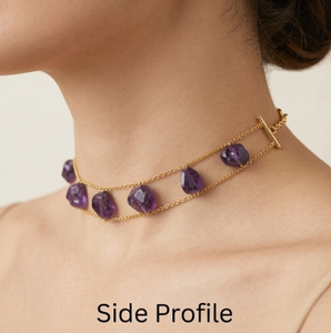 Collier ras du cou en améthyste naturelle plaqué or 18 carats |   Pierres précieuses certifiées naturelles - Product Image 1
