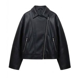 Veste en cuir marron personnalisée pour femme avec fermeture éclair, col classique, deux poches latérales, vêtement d'extérieur décontracté raffiné, mode urbaine - Product Image 5