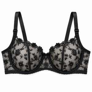 Soutien-gorge balconnet brodé en maille pour femme, avec armatures, dentelle florale transparente, bonnets 3/4, bretelles réglables, élégant - Product Image 1