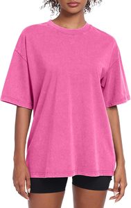 Camiseta Premium de Cuello Redondo y Manga Corta para Mujer, 100% Algodón, Color Sólido, Corte Holgado, para Todas las Temporadas, Tejido de Punto Jersey - Product Image 6