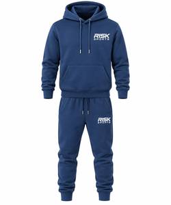 Ensemble de survêtement décontracté pour homme en coton bleu uni, comprenant un sweat à capuche et un pantalon de jogging, idéal pour l'hiver - Product Image 1