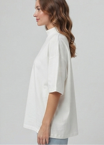 T-shirt décontracté pour femme à épaules tombantes, col montant, coupe oversize, pour usage quotidien, coupe ample, col montant - Product Image 4