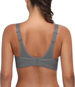 Women's Racerback Sports Bra Scoop Neck Medium Support Breathable <b>Mesh</b> Fitness Workout <b>Top</b> Solid Gray Seamless Design - Product Image 5
