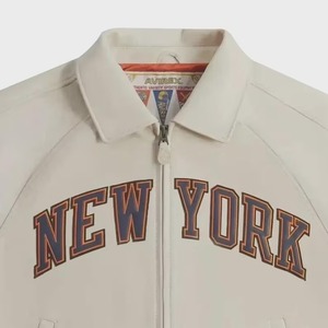 แจ็คเก็ตหนัง Kith x Knicks Avirex, แจ็คเก็ตวาร์ซิตี้ทีม New York Knicks, แจ็คเก็ตบอมเบอร์สีครีม, แจ็คเก็ตสตรีทแวร์, แจ็คเก็ตหนังสั่งทำพิเศษ - Product Image 2