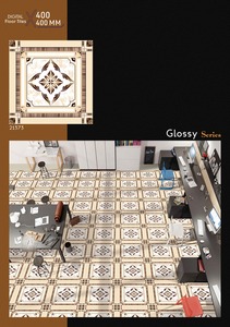 Carreaux de sol en céramique brillants 400x400mm, design classique à motifs floraux, carreaux d'intérieur, série de carreaux en céramique brillants 400x400mm - Product Image 3