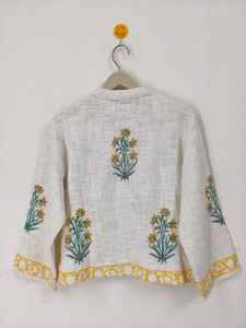 Veste florale imprimée à la main, veste en coton à fleurs jaunes, manteau bohème été-hiver - Product Image 6