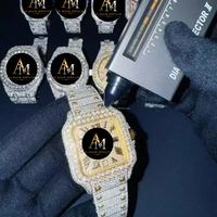Montre de luxe pour homme en moissanite sertie de pierres, en acier inoxydable, mouvement à quartz ETA, cadran en verre, bracelet de 20 mm, fermoir caché, idéale pour les soirées