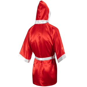 <b>Red</b>-Color Lightweight Men's Boxing-Gown Oversized Customized Logo Polyester <b>Material</b>-Plain Boxing Gown Robes With White-Belt - Product Image 4