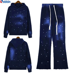 Conjunto de Moda con Pedrería, Sudadera Holgada Unisex y Pantalones con Corte Acampanado, Trajes Deportivos de Algodón con Gemas para Hombre - Product Image 2