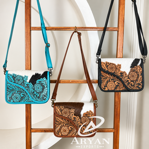 Sacs à bandoulière pour femmes en cuir de vachette véritable de haute qualité, faits à la main, design floral luxueux, sacs à main turquoise - Product Image 1
