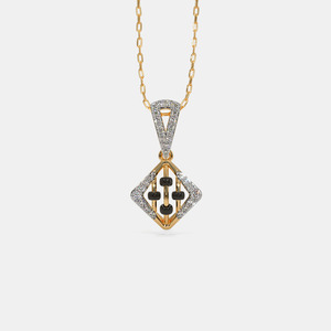 Collier pendentif géométrique en or jaune avec perles noires et diamants de laboratoire - Product Image 1