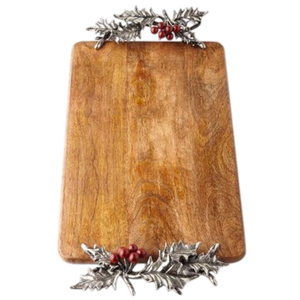 Handcrafted Round <b>Wooden</b> <b>Serving</b> <b>Tray</b> With Designer Silver Metal Accents Decorative <b>Serving</b> Platter For Gifting And Home Decor - Product Image 2
