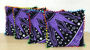 Beautiful Burning Sun Printed Cotton Square <b>Cushion</b> Cover Set Of 4 Pcs Geometric for Home <b>Bed</b> Pillow Cases By Indian Consigners - Product Image 3