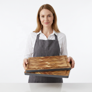 Planche à découper rectangulaire en bois d'acacia à grain traversant, grande planche de cuisine, plateau de service avec rainure pour les jus, compatible lave-vaisselle - Product Image 1