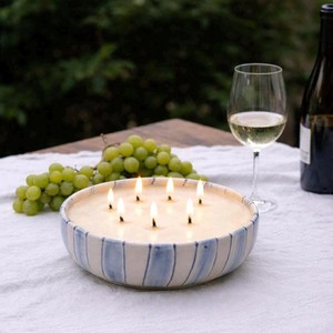 Elegante Recipiente de Cerámica para Velas con Diseño de Pedestal a Rayas, Una Sola Mecha, Larga Duración, Decoración de Lujo para el Hogar - Product Image 6