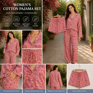 Premium Quality Indian Handmade Cotton Pajama <b>Set</b> For Womens Soft Comfortable Accessories Multi <b>Colour</b> Floral Summer Sleepwear - Product Image 2