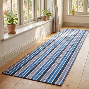Sky Blue Handwoven Cotton <b>Floor</b> <b>Runner</b> for Hallway Yoga Studio Meditation Room & Coastal Interiors - Product Image 2