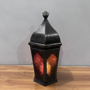 Artisan Design L537 Moroccan Iron <b>Lantern</b> <b>Candle</b> <b>Holder</b> 9.25X10.5X21" for Home Decor Ramadan Eid Islamic Table Use - Product Image 2