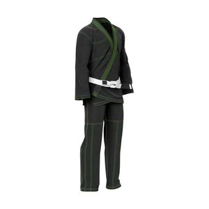 Kimono de Jiu-Jitsu noir avec surpiqûres vertes contrastées, tissage perlé, uniforme d'arts martiaux, tenue professionnelle pour compétition et entraînement - Product Image 3