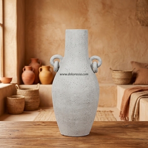 Grand vase de sol artisanal en terre cuite rustique blanche, fait main, en céramique, pour la vente en gros - Product Image 6