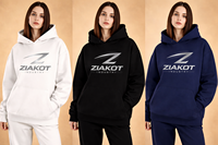 Sudadera con Capucha para Hombre, Nueva Moda, 100% Algodón, Impresión DTG con Bordado en Relieve, Transpirable, Corte Holgado, Invierno, Color Negro y Azul