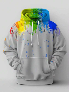 Sudadera con Capucha para Hombre, Diseño de Salpicaduras de Pintura Arcoíris, Felpa Francesa, Estampado Completo, Bolsillo Canguro, Logotipo Personalizado, Fabricante de Ropa Urbana - Product Image 2