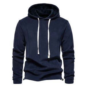 Sweat-shirt à capuche en polaire noir pour homme, style décontracté et sportif, avec cordon de serrage blanc épais, chaud et confortable pour l'hiver - Product Image 4