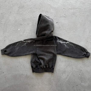 Jersey con etiqueta de fabricante personalizado para hombre, ropa de calle, algodón, peso pesado, chenilla, bordado, Vintage, lavado, cuadrado, recortado, Sudadera con capucha - Product Image 6