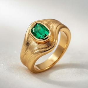 9K Solid <b>Gold</b> Organic Emerald <b>Ring</b> for Women Emerald Cut Green Gemstone Statement Fine Jewelry Custom OEM - Product Image 4