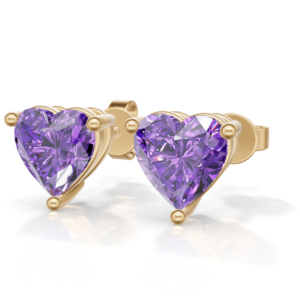 Heerani Jewels Amethyst IGI Certified 925 Sterling <b>Silver</b> Gold Plated 1.9g Trendy <b>Heart</b> Shape Stud Claw Setting Unisex Wedding - Product Image 2