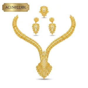 Hot Sale New Elegant Leaf Pattern Gold Plated Jewelry Set for Women Ethiopian Bridal Jewelry - Product Image 2