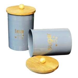 Juego de 2 Recipientes para Café, Té y Azúcar, Ecológicos, Hechos a Mano, Duraderos, de Hierro Blanco con Tapa de Bambú, Herméticos para Alimentos - Product Image 2