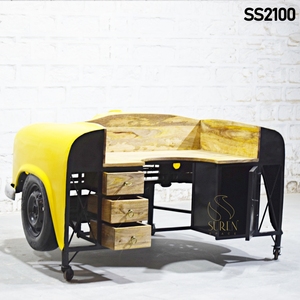 SUREN SPACE Meuble de salon en bois massif de style automobile jaune mi-siècle, artisanat antique du Rajasthan SS2100 - Product Image 2