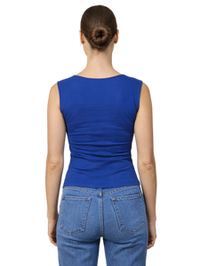 Camiseta sin mangas asimétrica de punto para mujer, cuello esculpido, ajuste ceñido, viscosa/algodón, ideal para primavera, verano y otoño. - Product Image 5