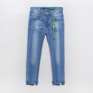 Wholesale White Casual Kids Boys Denim Jeans Long Straight Breathable Color Fade Proof with <b>Rope</b> Detail - Product Image 3