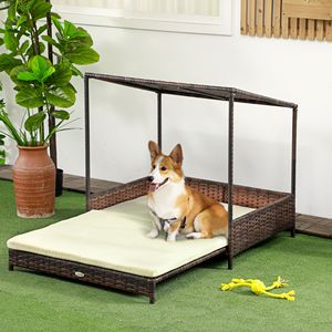 Mixed Brown Outdoor Extendable Wicker Dog Bed with Roof Soft <b>Cushion</b> for <b>Small</b> and Medium Dogs Unpickable and Washable - Product Image 2