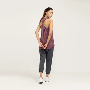 Camiseta sin mangas de punto para mujer, color morado liso, cuello redondo, transpirable, estilo minimalista, corte regular - Product Image 5