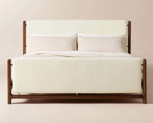 Modern Teak Wood <b>King</b> <b>Bed</b> Frame Solid Wood Upholstered Quilted <b>Headboard</b> and Footboard Soft <b>Bed</b> Design Style - Product Image 3