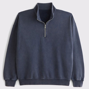 Sudadera de Hombre Azul Marino con Cierre de Cremallera, Corte Regular, Cuello Alto, Informal, para Otoño, de Algodón French Terry - Product Image 6