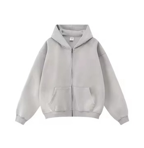 Sudadera con capucha OEM oversize con cremallera, estilo streetwear, lavado ácido, vintage, con logo personalizado, efecto desgastado por el sol, azul, 100% algodón polar, ecológica. - Product Image 6