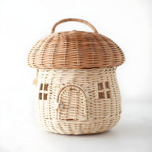 Mushroom shaped rattan children hand <b>bag</b> kid toy handbag <b>basket</b> lovely natural wicker <b>bags</b> for babies - Product Image 1