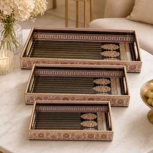 Plateaux de service modernes en MDF laqué, faits à la main, 3 pièces, multifonctionnels, compatibles lave-vaisselle, faciles à nettoyer, pour la maison et le jardin - Product Image 1