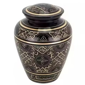 Urne funéraire en métal avec finition bronze et accents noirs, urne commémorative classique pour cendres humaines - Product Image 6