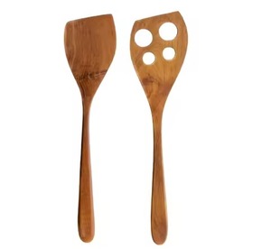Trending Teak Cooking <b>Spatula</b> <b>Set</b> 2Pcs Slotted 4-Hole Turner Flat Paddle Wooden Utensils for Non-Stick Frying & Baking Utensils - Product Image 1