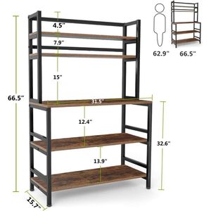 Industrial Free Standing Rustic Brown 5-Tier Kitchen Bakers <b>Rack</b> <b>Storage</b> Shelves & Units - Product Image 4