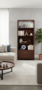 Modern <b>Wood</b> <b>Bookcase</b> with 4 Shelves and 2 Drawers Freestanding Living Room Storage Furniture Contemporary Design Kona Coffee Col - Product Image 3