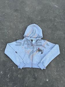 Casual Street Wear Drop Shoulder Loose Cropped Hoodies Custom Logo Vintage Solid Color Lady <b>Zipper</b> Hoodies Coat - Product Image 4