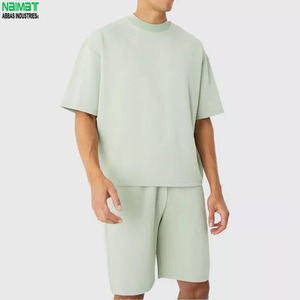 ชุดเสื้อยืดและกางเกงขาสั้นผ้าฝ้ายสีพื้นสำหรับผู้ชาย แบรนด์ Naimat คอกลม สวมใส่สบายในฤดูร้อน ระบายอากาศได้ดี ชุดลำลองถักนิตติ้ง - Product Image 6