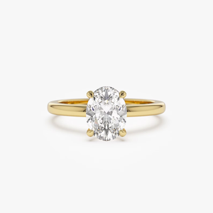 Elegante anillo de compromiso de oro macizo de 14 quilates con diamante de corte ovalado de 0.75 quilates, cultivado en laboratorio, de lujo. - Product Image 1