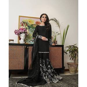 ชุดงานปักหนักสำหรับงานปาร์ตี้ ซัลวาร์ คามีซ เสื้อ-กางเกงพลลาโซและผ้าคลุมไหล่ ไซส์ XL ทำจากโพลีเอสเตอร์ - Product Image 2